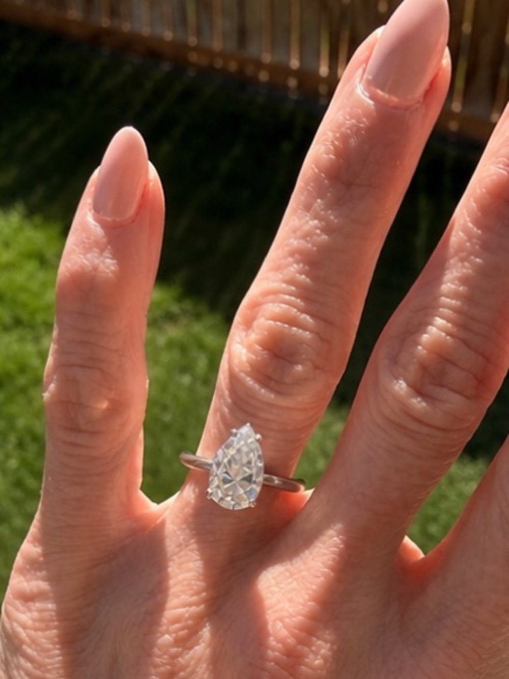 3ct pear shaped certified Moissanite D/VVS1 on .925 size 5 band